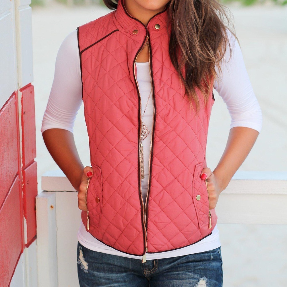 Dusty Pink Quilted Vest With Pockets